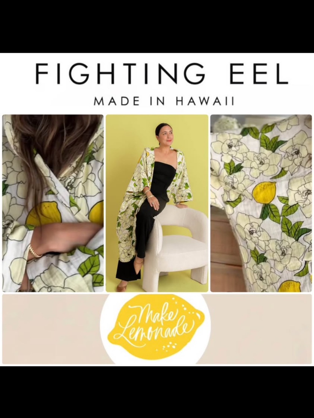 Fighting Eel x Make Lemonade Project 🍋 
Collab OS Muslin Kaftan Lemon Gardenia